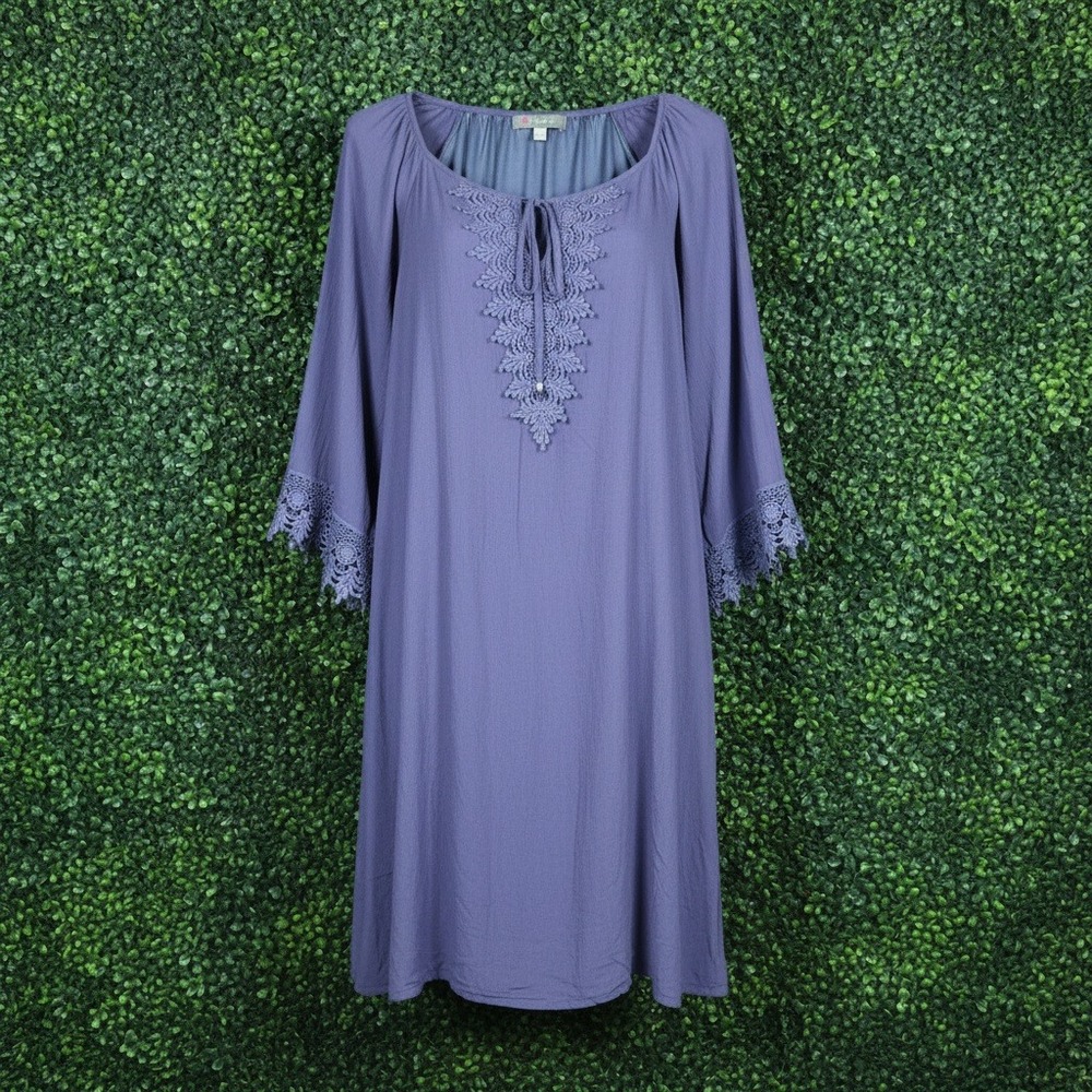 Love Delirious Crochet Lace Trim Tunic Dress Boho Bell Sleeve 3X DD056X